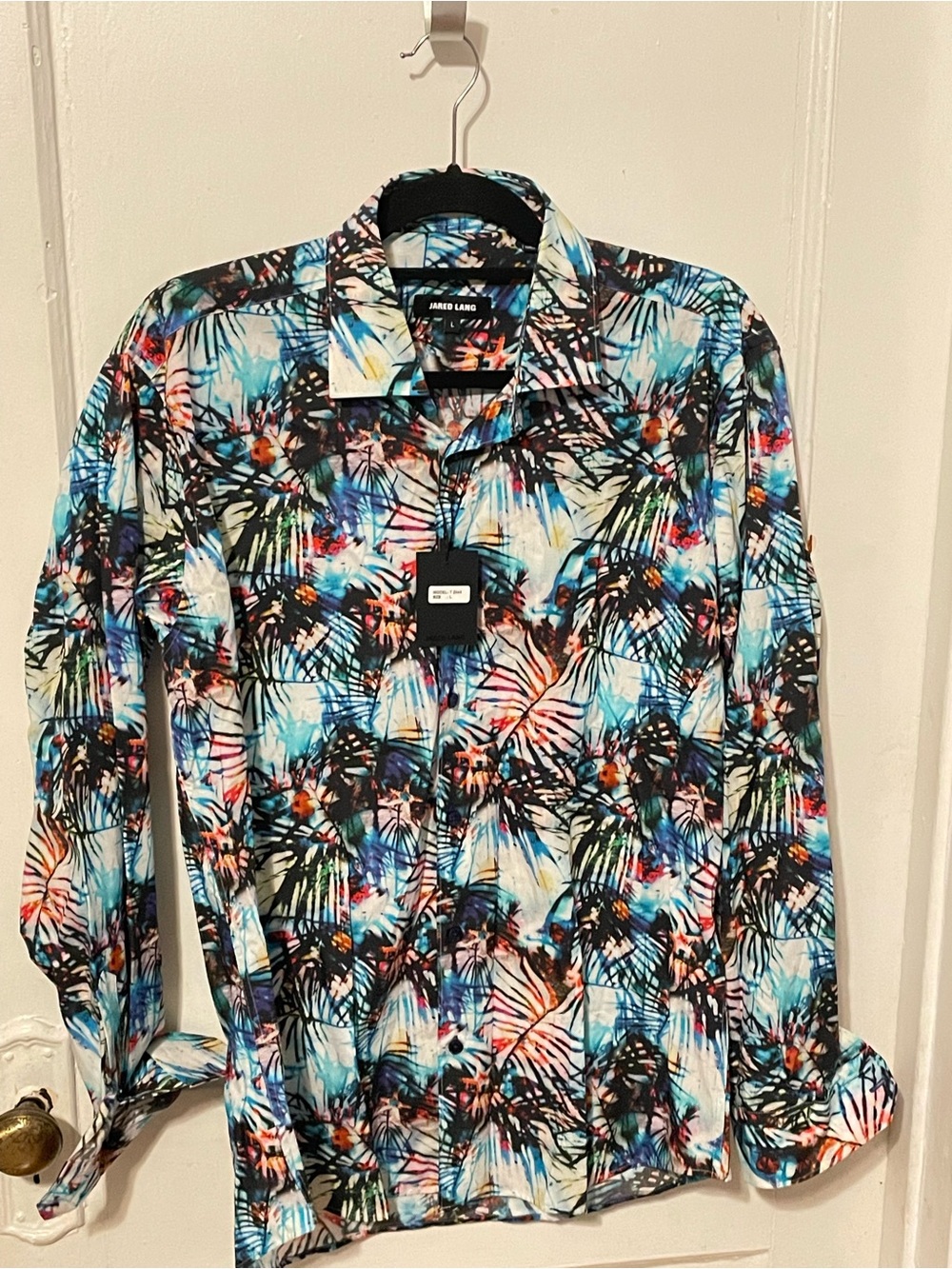 Jared Lang Multicolor Tropical Palm Print Button-Down Shirt